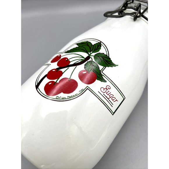 Vintage Cherries Glass Jar Canister Sugar 1.5L Hook & Wire Bale Lid - Picture 4 of 12